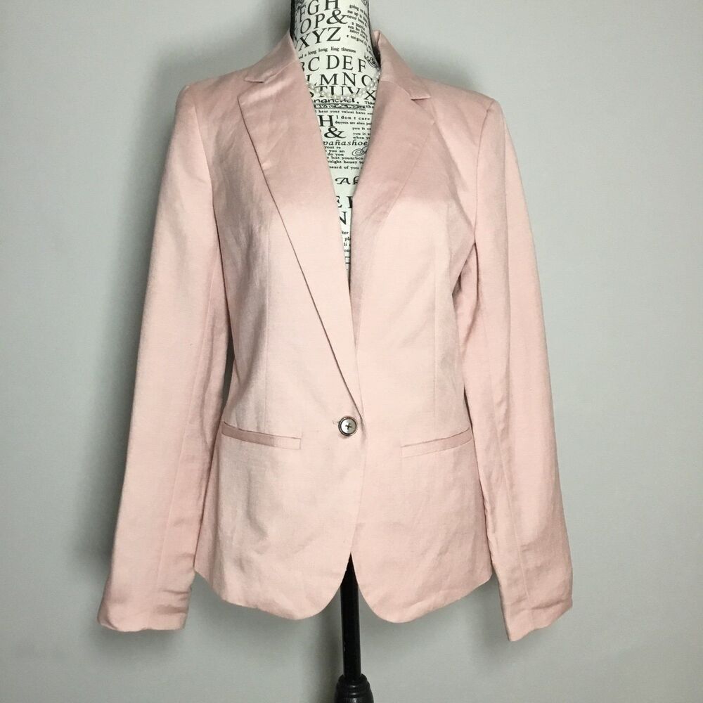 NWT Pink linen blend blazer satin liner business casual vacation coastal 2